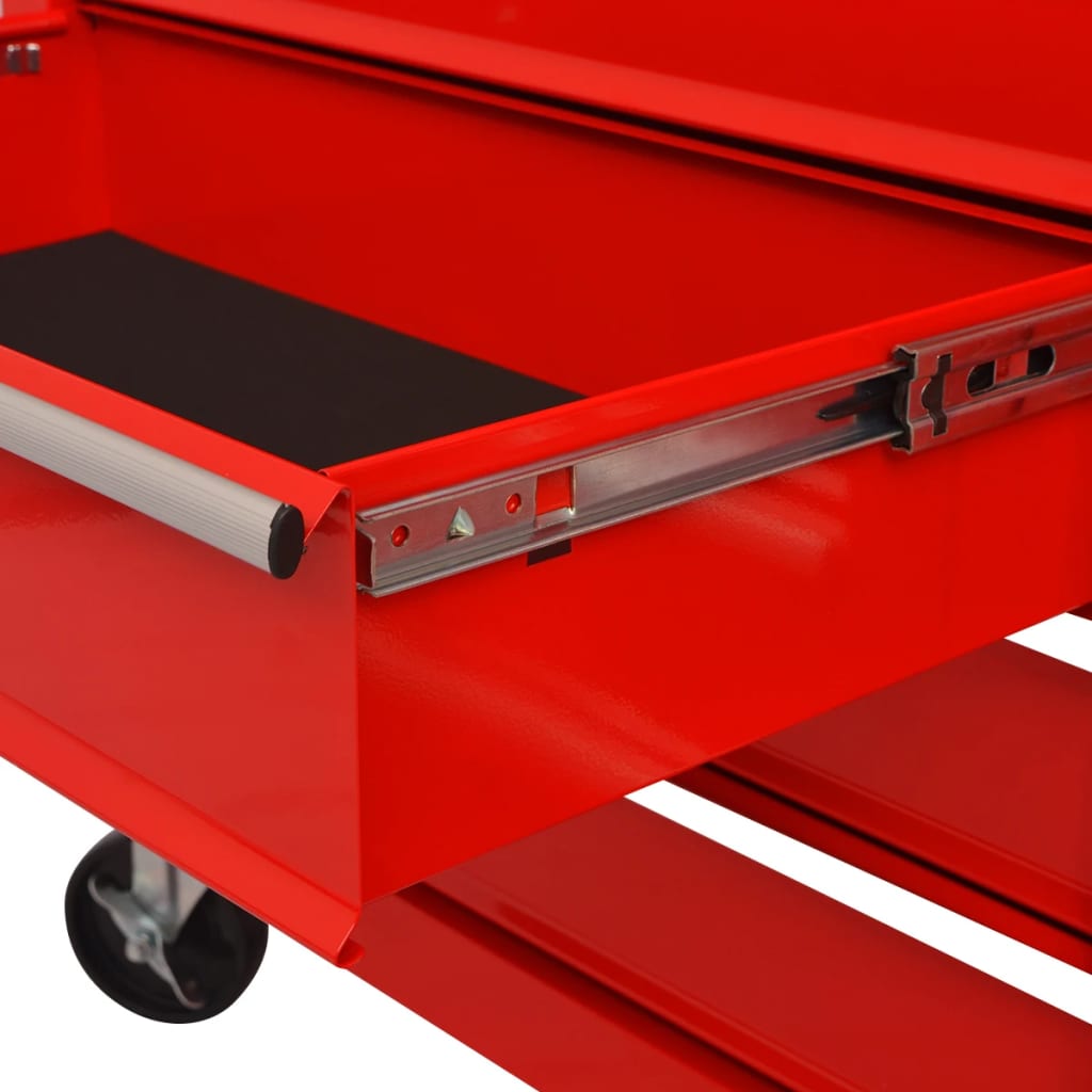 vidaXL Стоманена количка за инструменти с 14 чекмеджета, XXL, червена