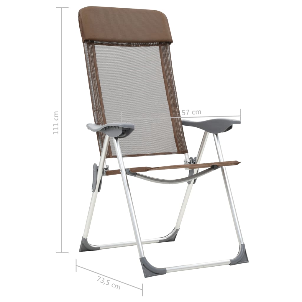 vidaXL Сгъваеми къмпинг столове, 2 бр, кафяви, алуминий