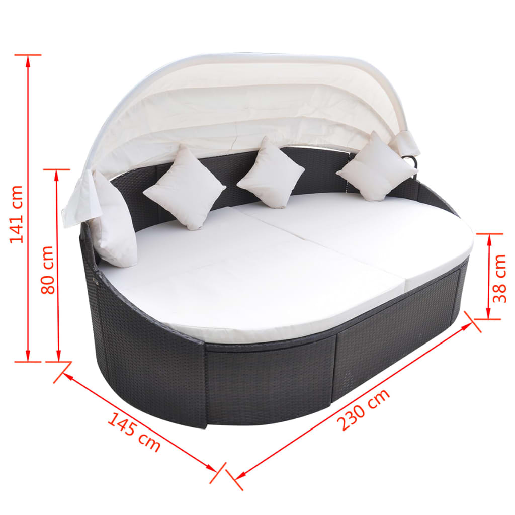 vidaXL Градинско лаундж легло със сенник, полиратан, кафяво
