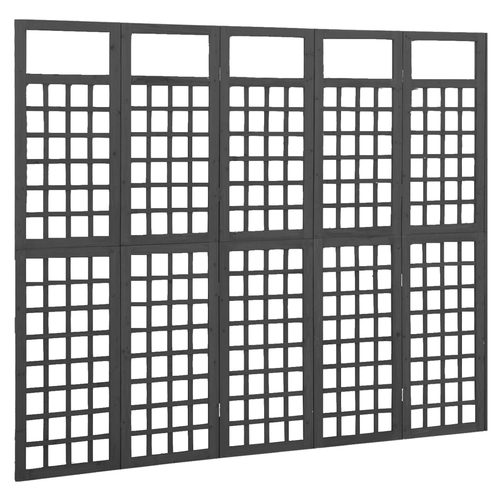 vidaXL Параван за стая, 5 панела, масивна ела, черен, 201,5x180 см