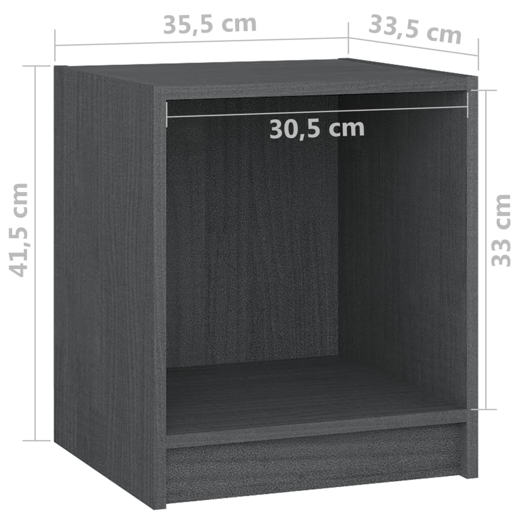 vidaXL Нощно шкафче, сиво, 35,5x33,5x41,5 см, бор масив