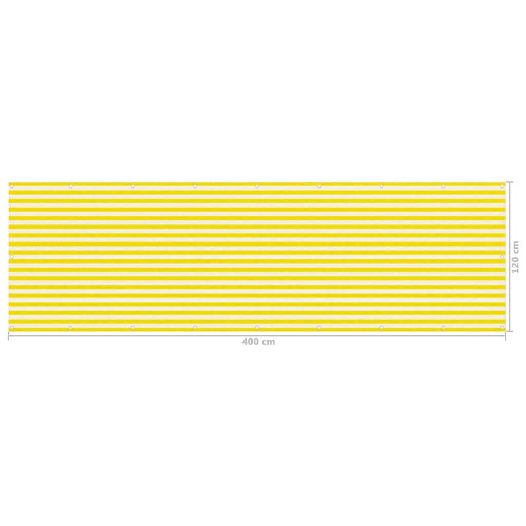 vidaXL Балконски параван, жълто и бяло, 120x400 см, HDPE