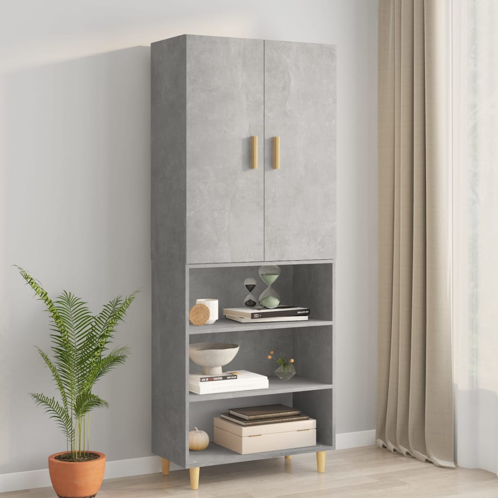 vidaXL Висок шкаф, бетонно сив, 69,5x34x180 см, инженерно дърво