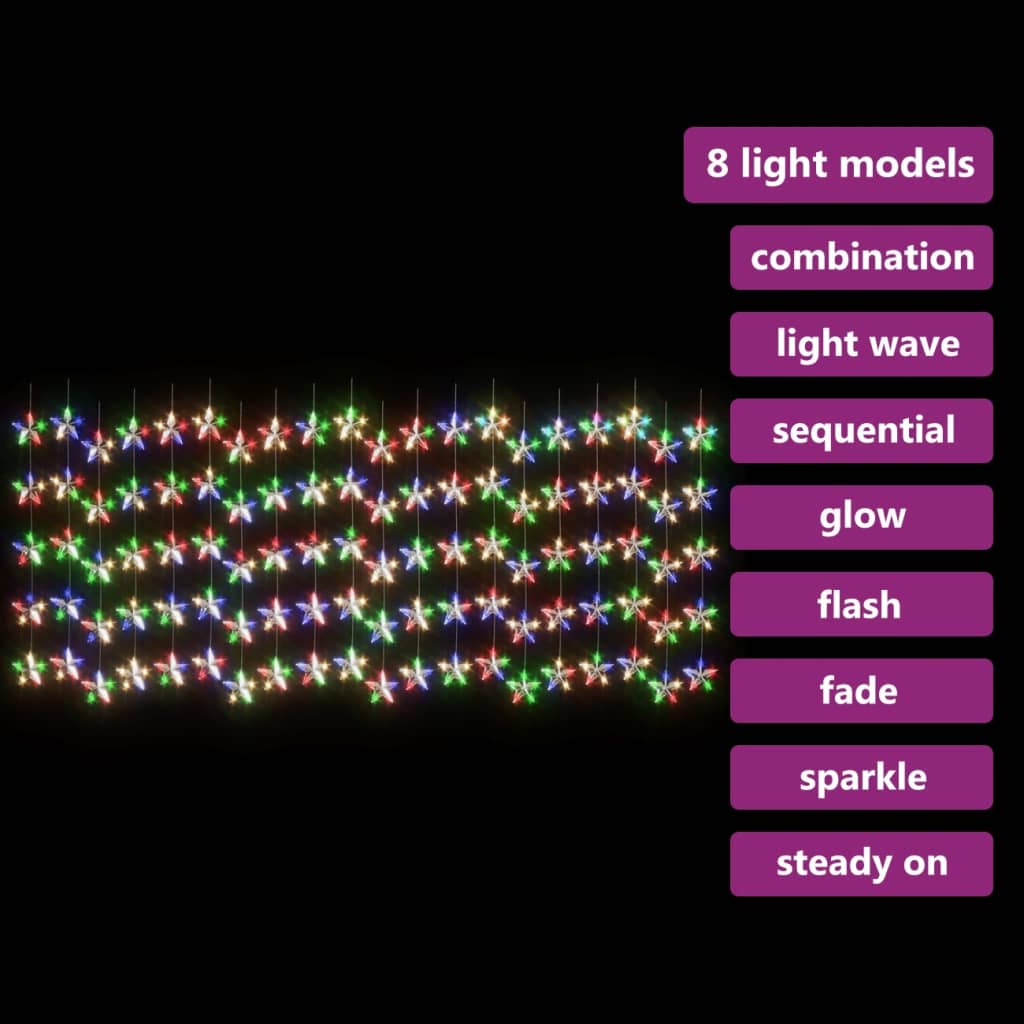 vidaXL LED завеса от светещи звезди, 500 LED, цветни, 8 режима