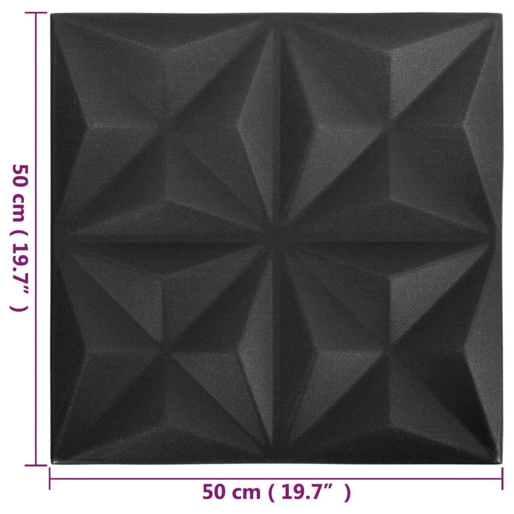 vidaXL 3D стенни панели, 24 бр, 50x50 см, оригами черно, 6 м²