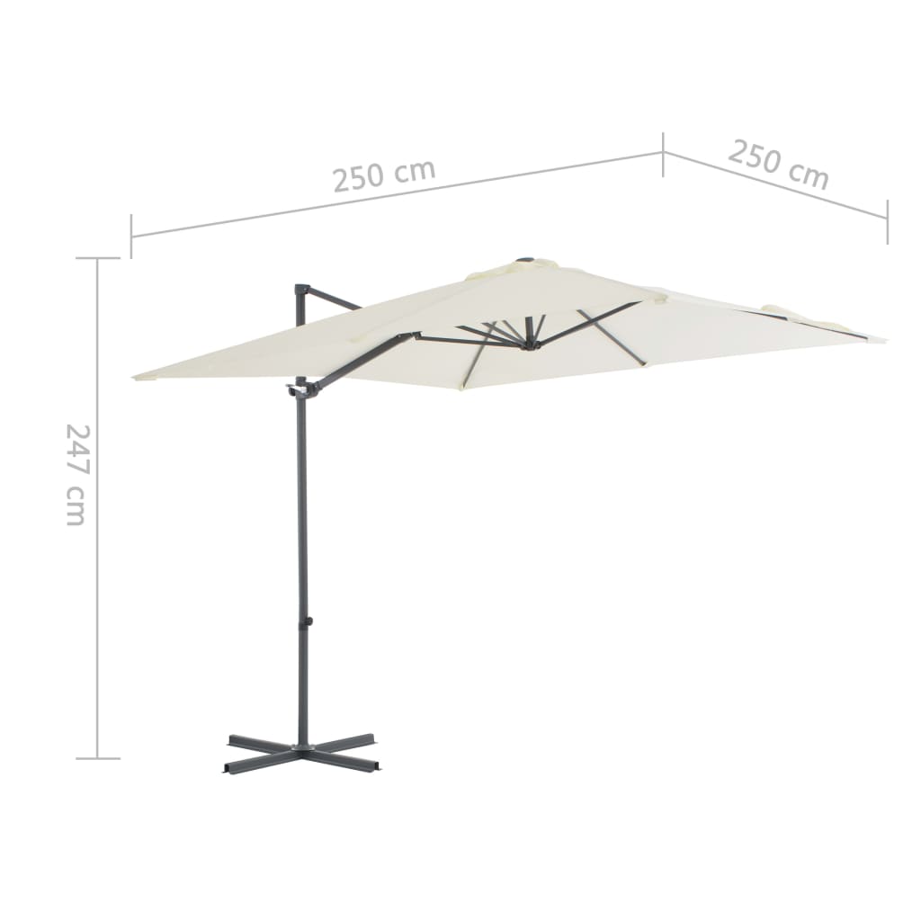 vidaXL Градински чадър чупещо рамо и стоманен прът 250x250 см пясъчен