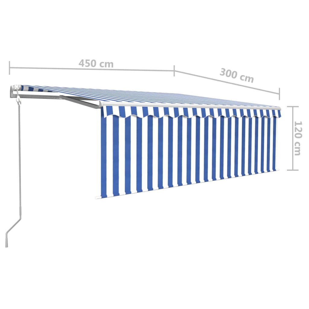 vidaXL Автоматично прибиращ се сенник с щора, 4,5x3 м, синьо и бяло