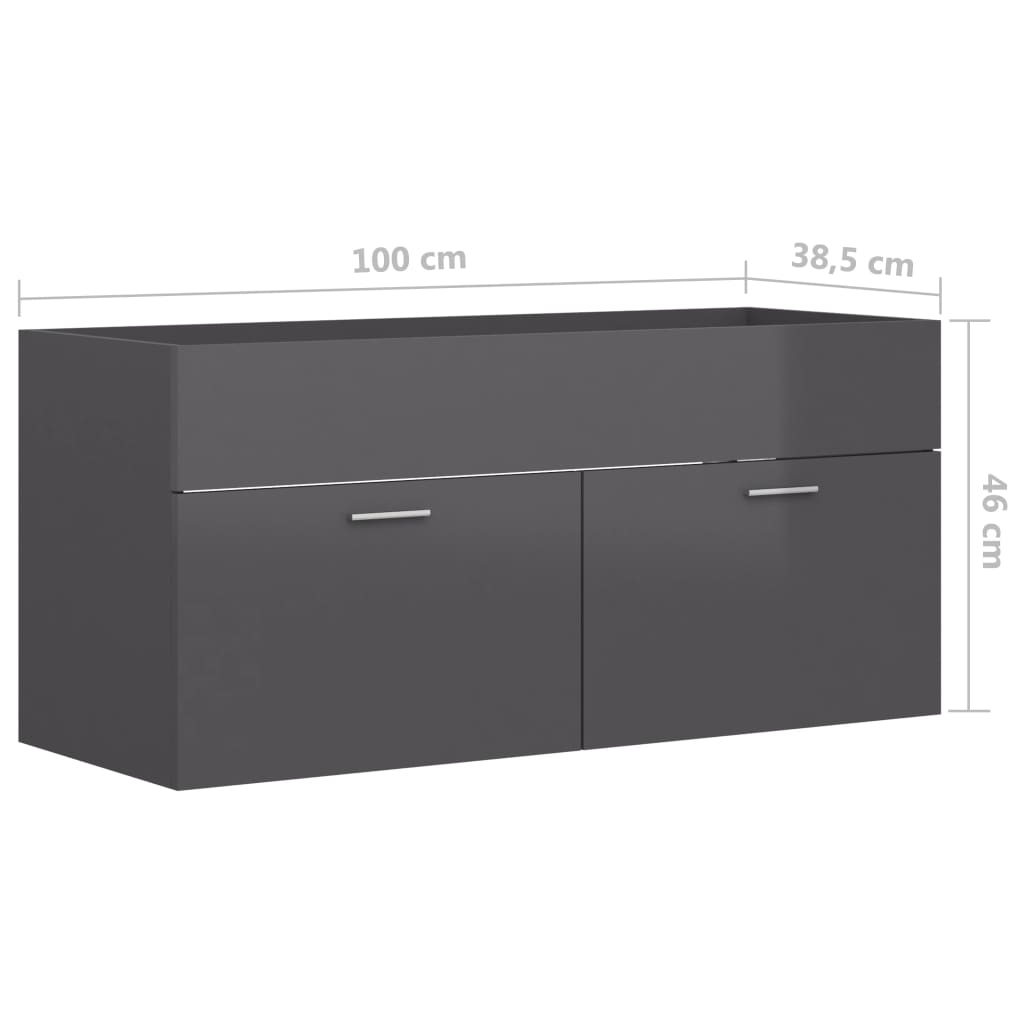 vidaXL Долен шкаф за мивка, сив гланц, 100x38,5x46 см, ПДЧ