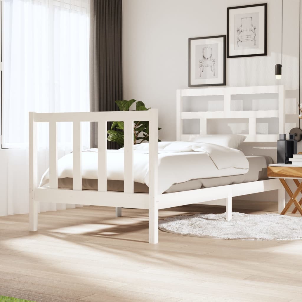 vidaXL Рамка за легло, бяла, бор масив, 75x190 см, Small Single