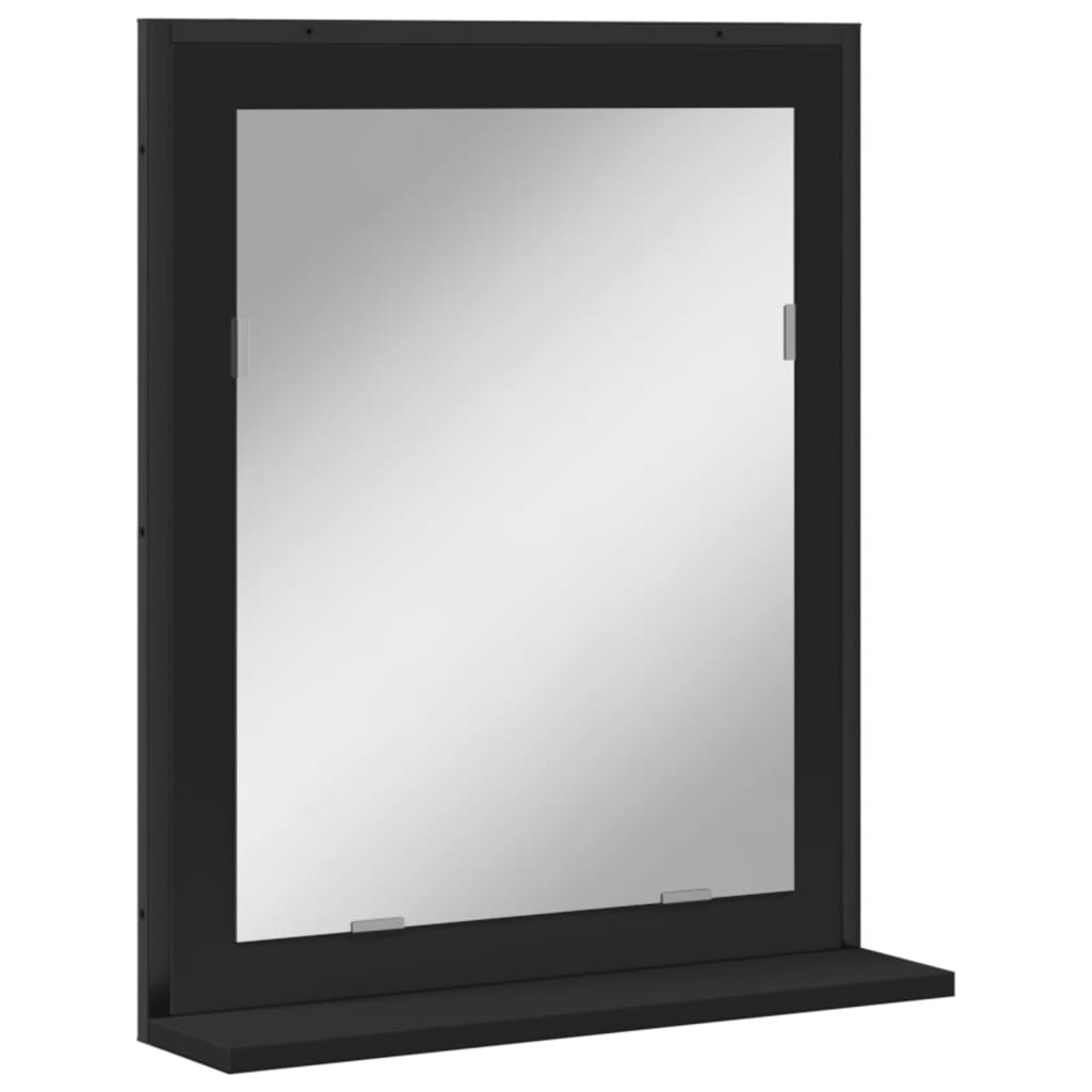 vidaXL Огледало за баня с рафт, черно, 50x12x60 см, инженерно дърво