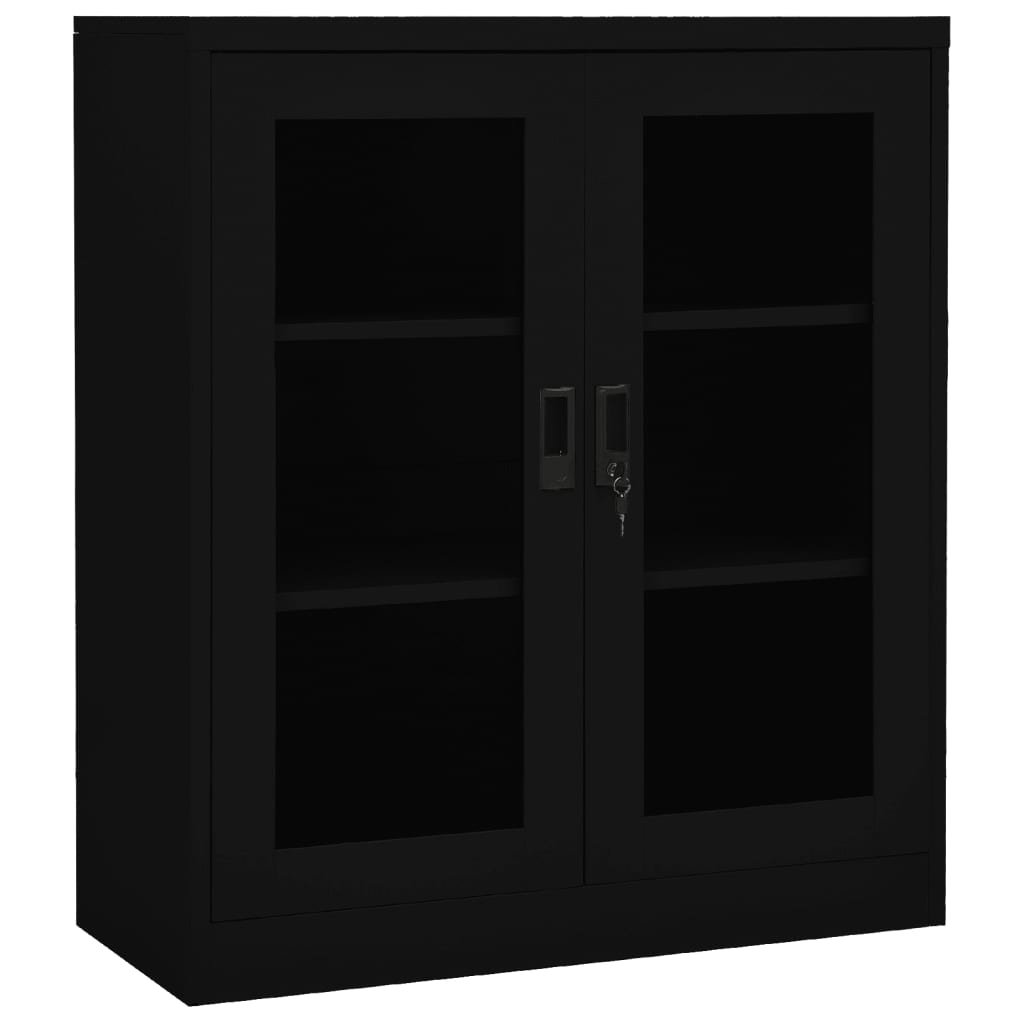 vidaXL Офис шкаф, черен, 90x40x105 см, стомана