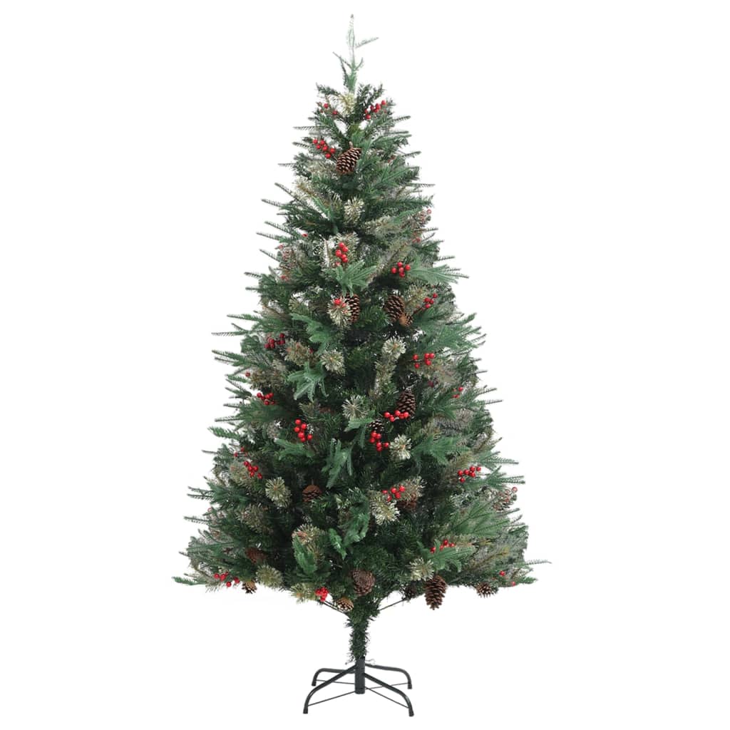 vidaXL Коледна елха с шишарки, зелена, 195 см, PVC и PE