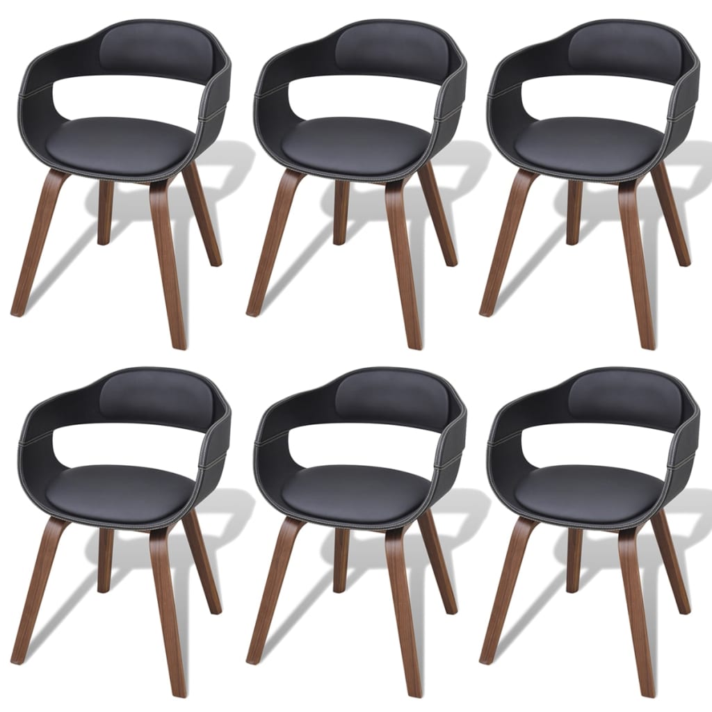 vidaXL Трапезни столове, 6 бр, черни, извито дърво и изкуствена кожа