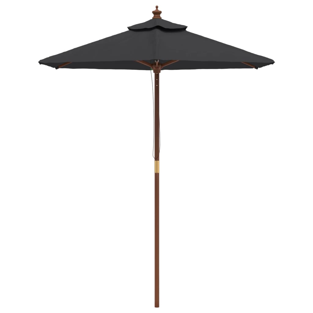 vidaXL Градински чадър с дървен прът, черен, 196x231 см