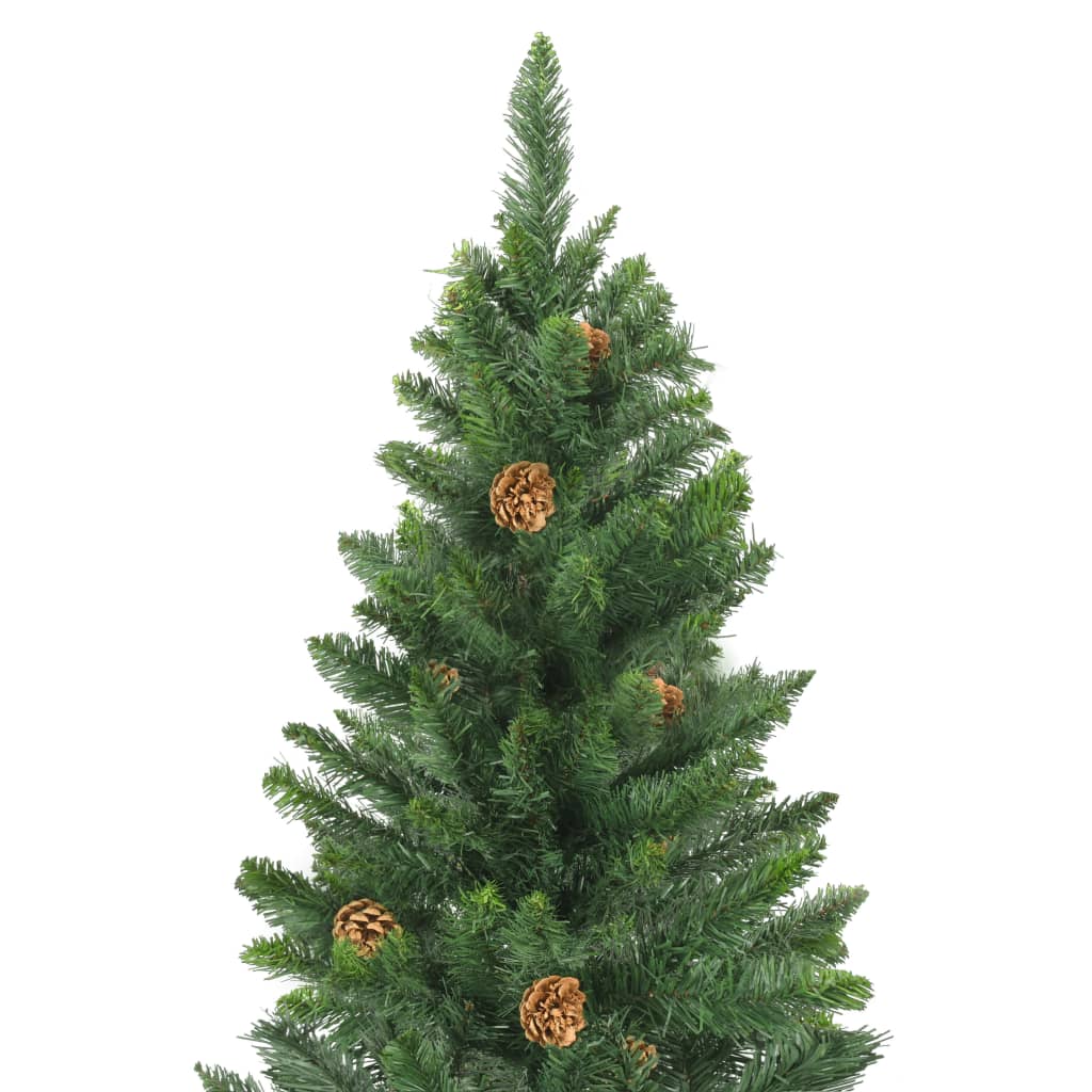 vidaXL Изкуствена осветена коледна елха украсена с шишарки 150 см