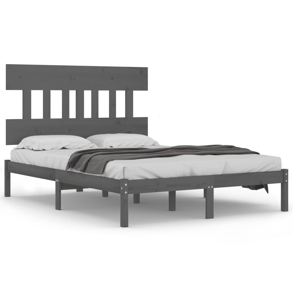 vidaXL Рамка за легло, сива, дърво масив, 135x190 cм, Double