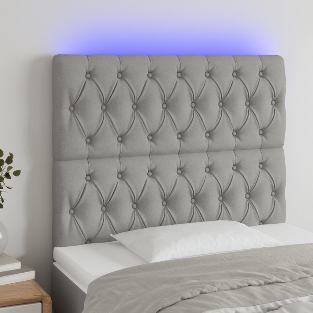 vidaXL LED горна табла за легло, светлосива, 90x7x118/128 см, плат