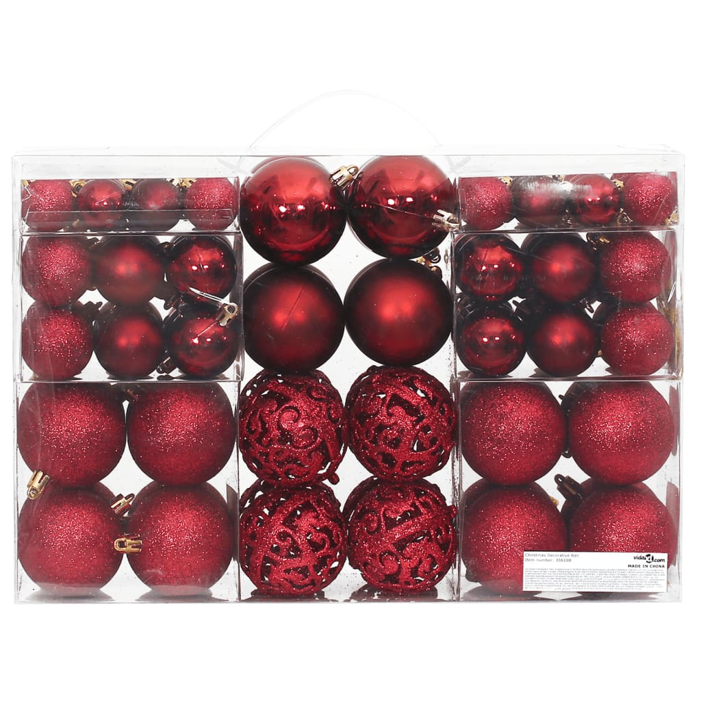 vidaXL Коледни топки 100 бр виненочервени 3 / 4 / 6 см