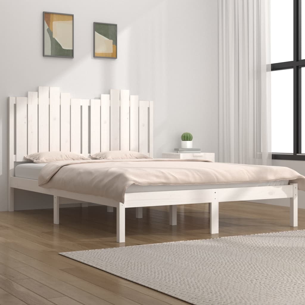 vidaXL Рамка за легло, бяла, бор масив, 120x190 см, Small Double