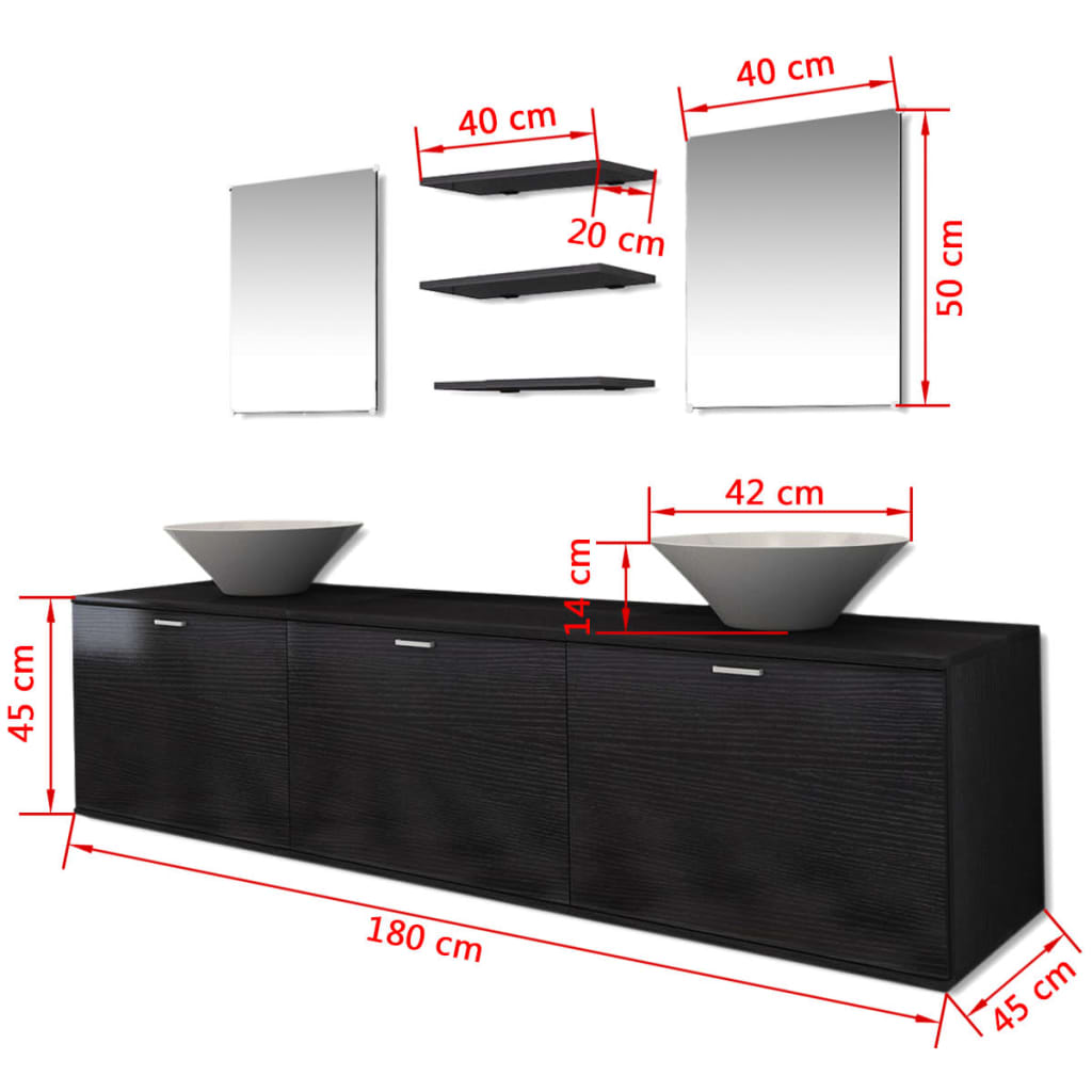vidaXL комплект мебели за баня от 8 части и мивки, черен цвят