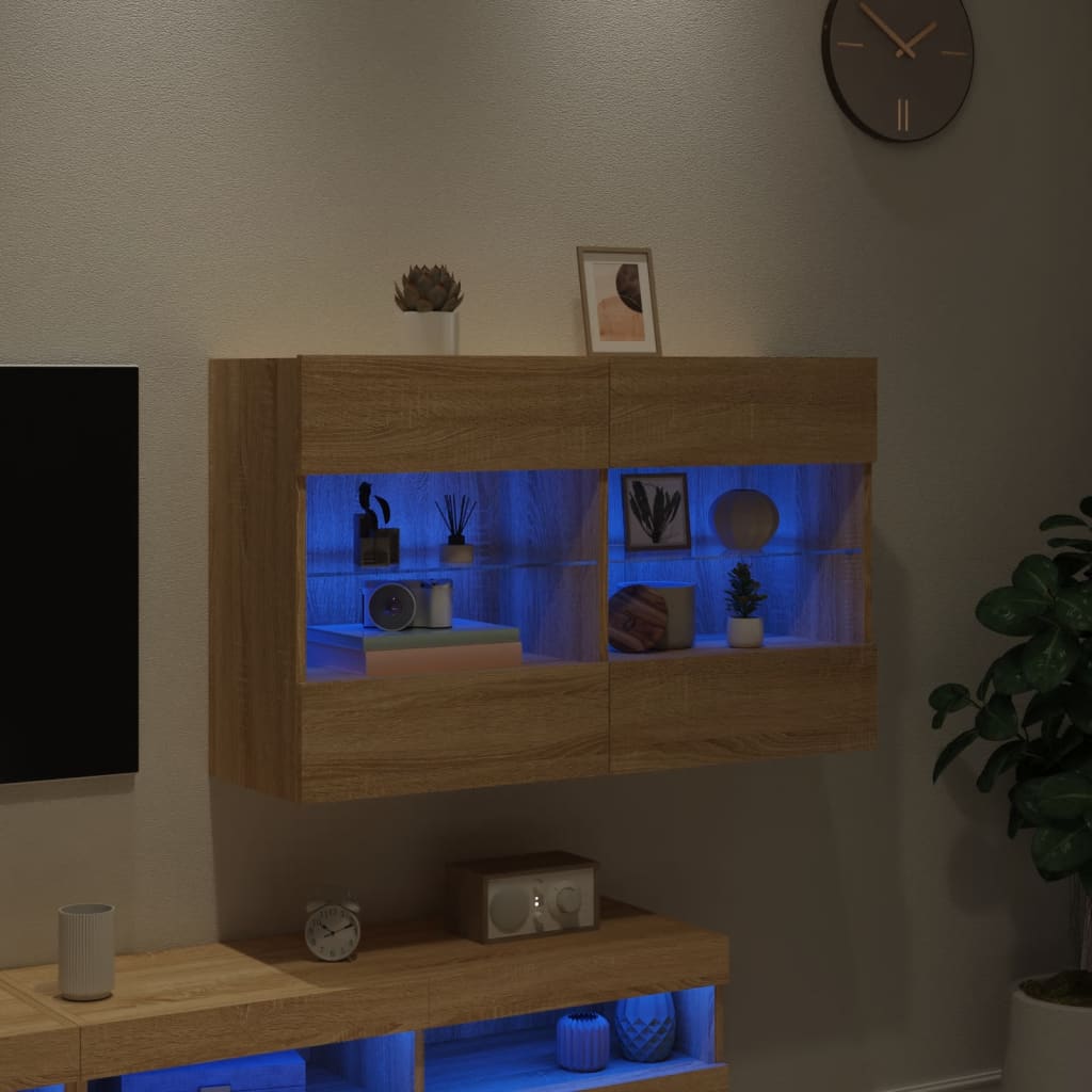 vidaXL Стенен ТВ шкаф с LED осветление, сонома дъб, 98,5x30x60,5 см