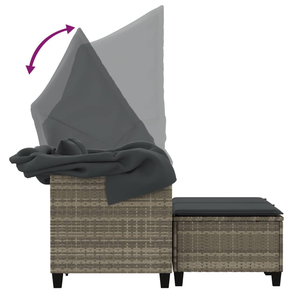vidaXL 2-местен външен диван с навес и табуретки светлосив полиратан