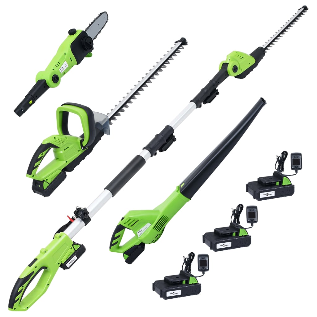 vidaXL Безжични градински инструменти от 4 части със зарядни и батерии