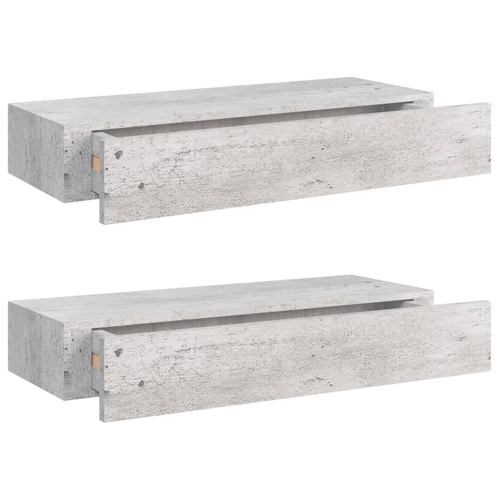 vidaXL Стенни рафтове с чекмеджета 2 бр бетонно сив 60x23,5x10 см МДФ