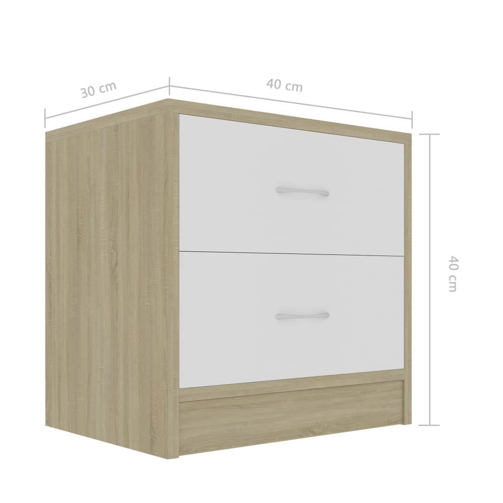vidaXL Нощни шкафчета, 2 бр, бяло и дъб сонома, 40x30x40 см, ПДЧ