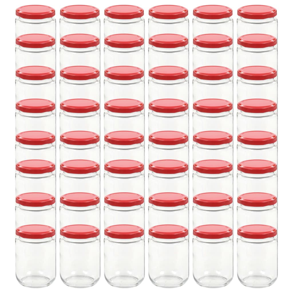 vidaXL Стъклени буркани за сладко с червени капачки, 48 бр, 230 мл