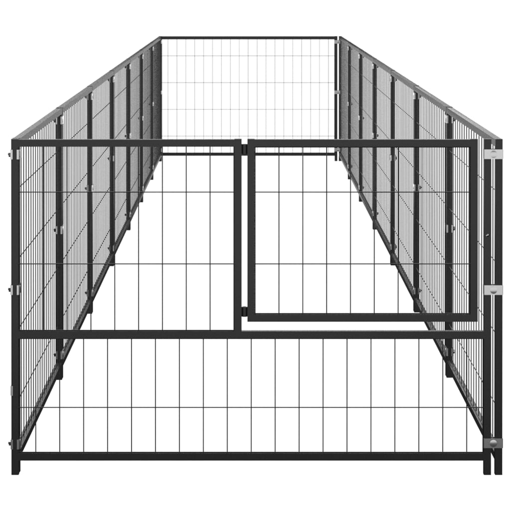 vidaXL Клетка за кучета, черна, 7 м², стомана