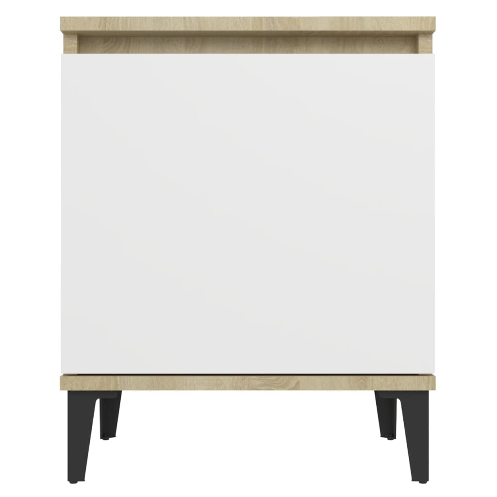 vidaXL Нощно шкафче с метални крака, дъб сонома и бяло, 40x30x50 см