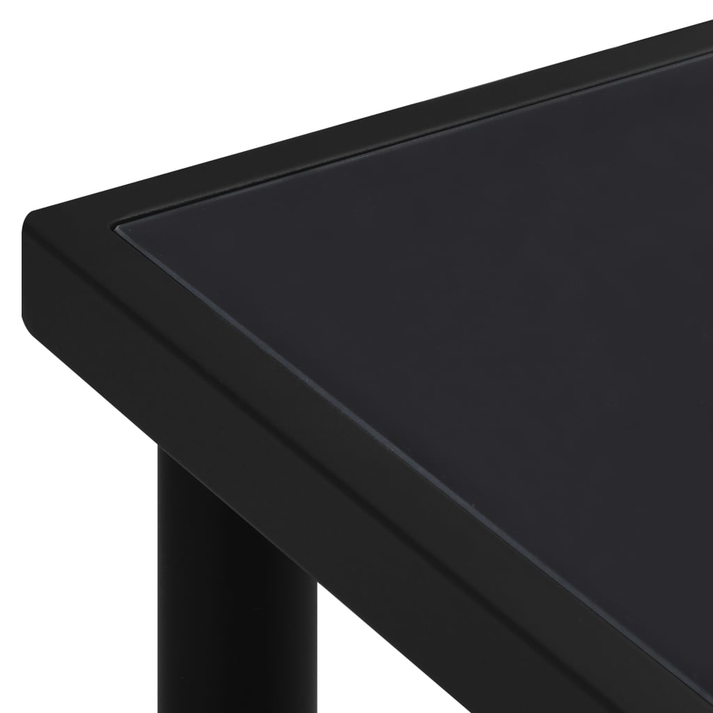 vidaXL Градинска маса със стъклен плот, черен, 150х90х74 см, стомана