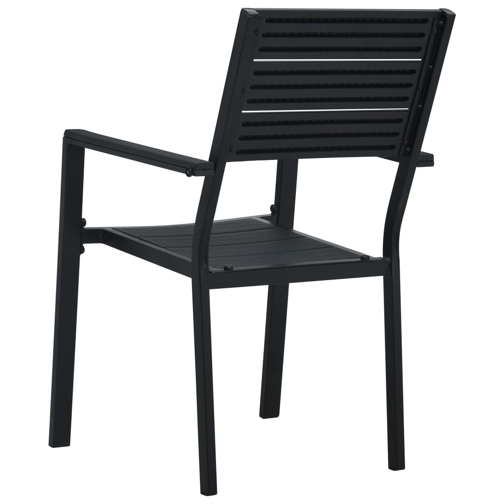 vidaXL Градински столове, 4 бр, черни, HDPE, имитация на дърво