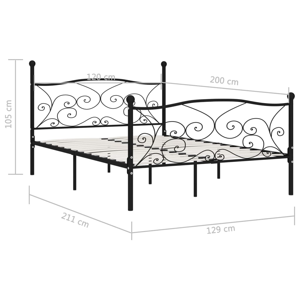 vidaXL Рамка за легло с ламелна основа, черна, метал, 120x200 см