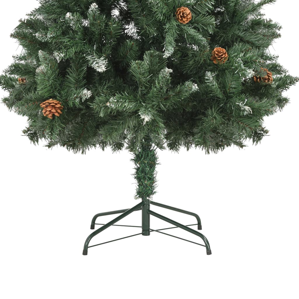 vidaXL Изкуствено коледно дърво с шишарки и бели връхчета, 180 см