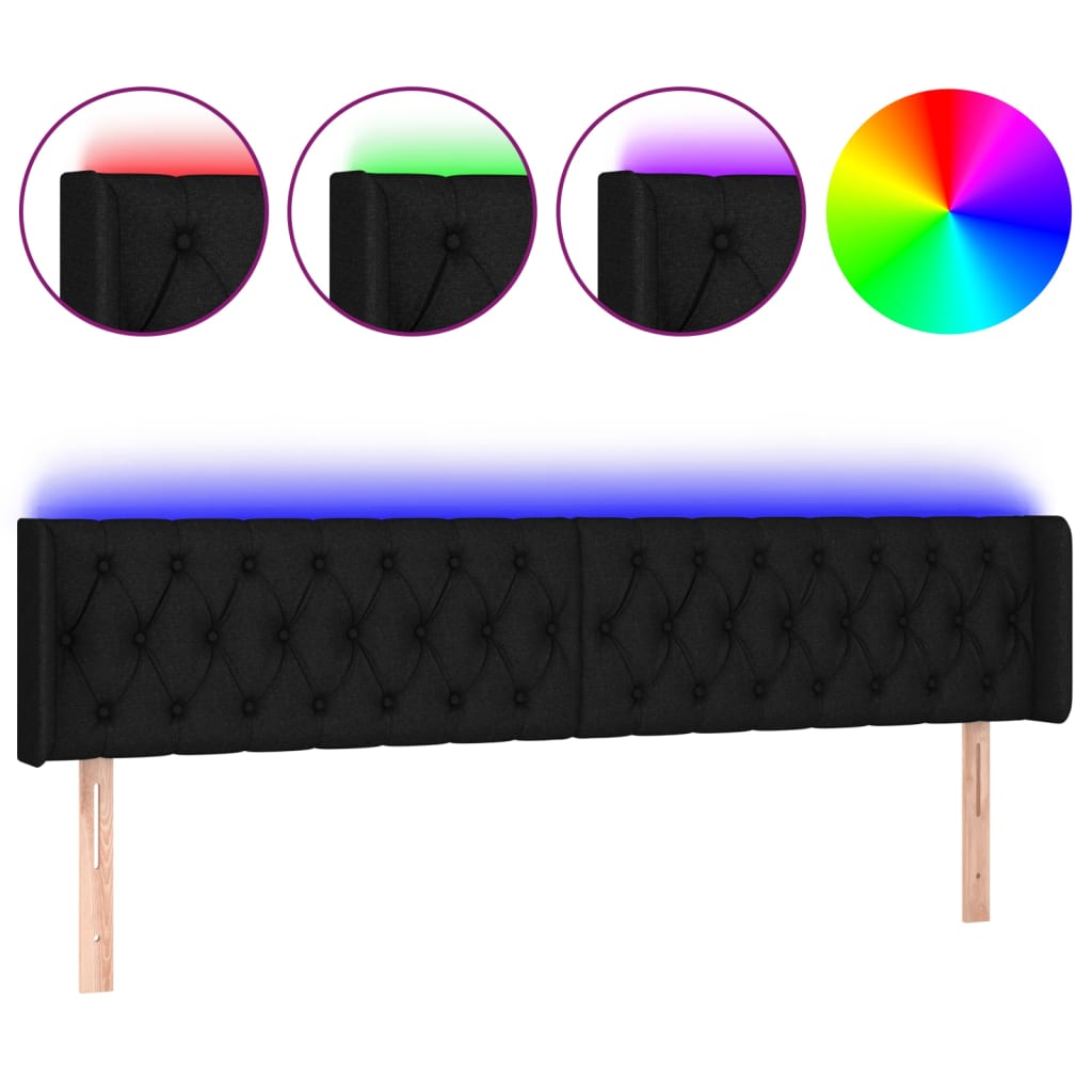 vidaXL LED горна табла за легло, черна, 183x16x78/88 см, плат