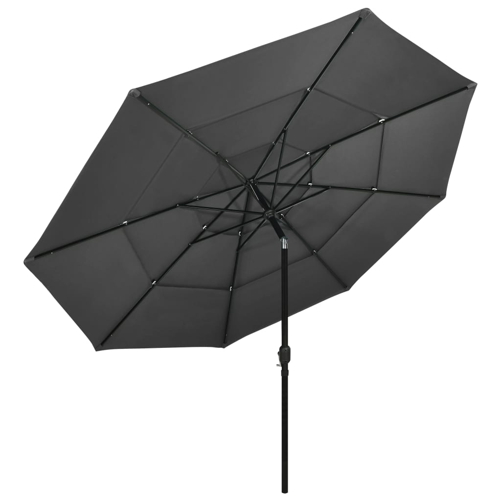 vidaXL Градински чадър на 3 нива с алуминиев прът, антрацит, 3,5 м