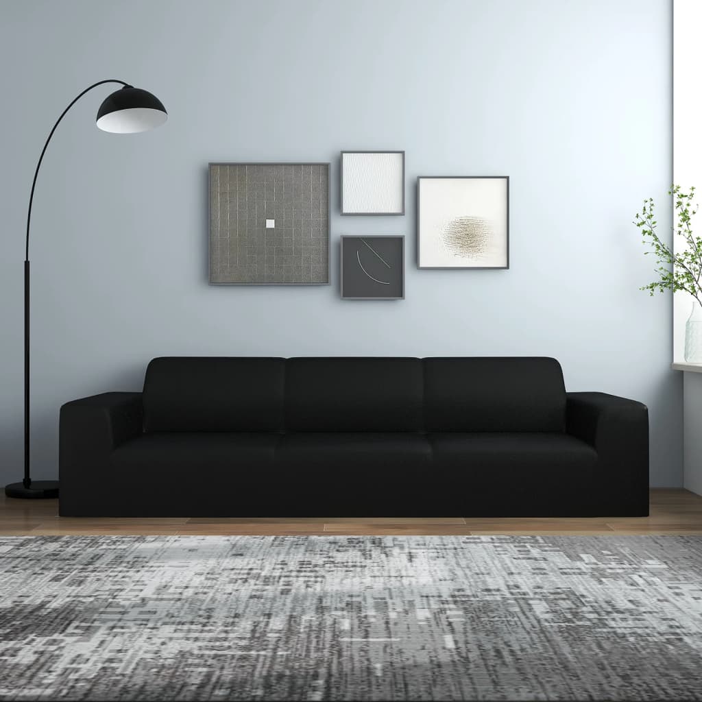 vidaXL Разтеглив калъф за 4-местен диван, черен, полиестерно жарсе