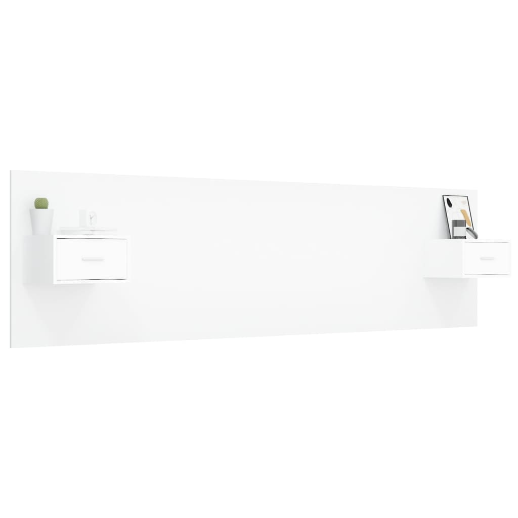 vidaXL Горна табла за легло с шкафчета, бяла, инженерно дърво