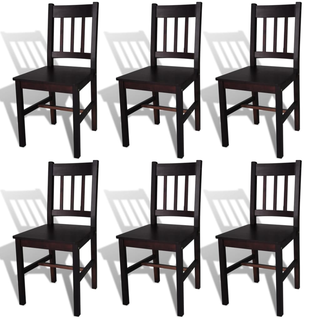 vidaXL Трапезни столове, 6 бр, тъмнокафяви, борова дървесина