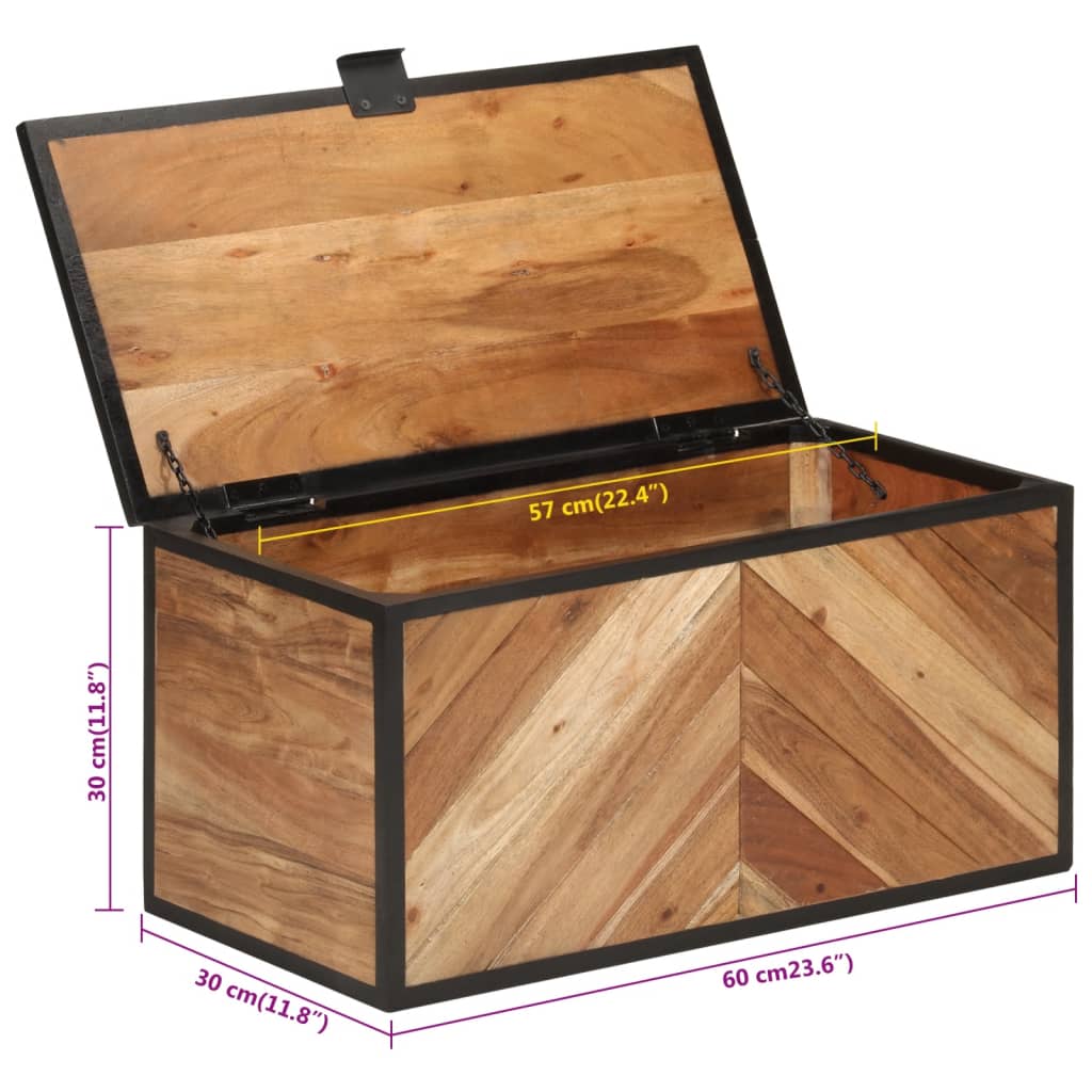 vidaXL Кутия за съхранение 60x30x30 см масивно дърво акация и желязо