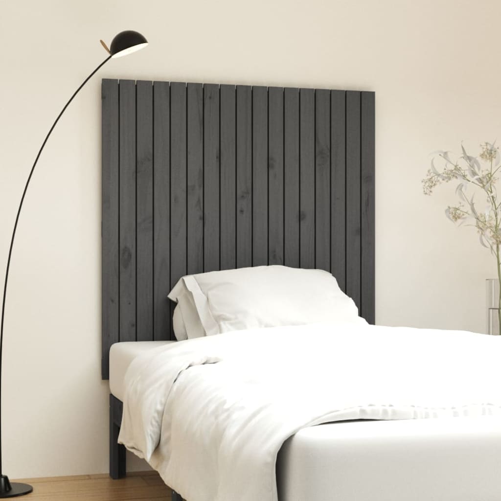 vidaXL Стенна табла за спалня, сива, 108x3x110 см, борово дърво масив
