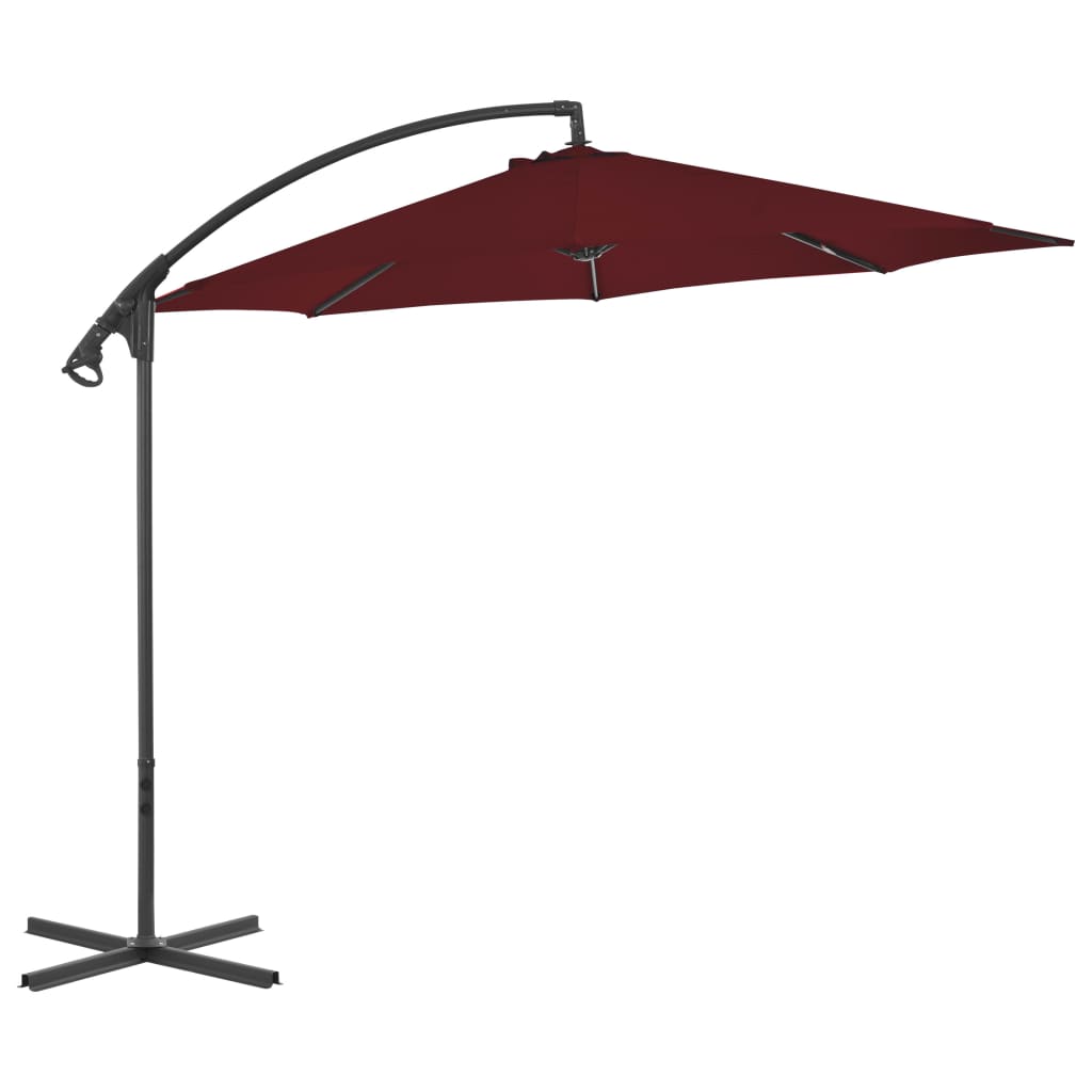 vidaXL Градински чадър чупещо рамо и стоманен прът 300 см бордо