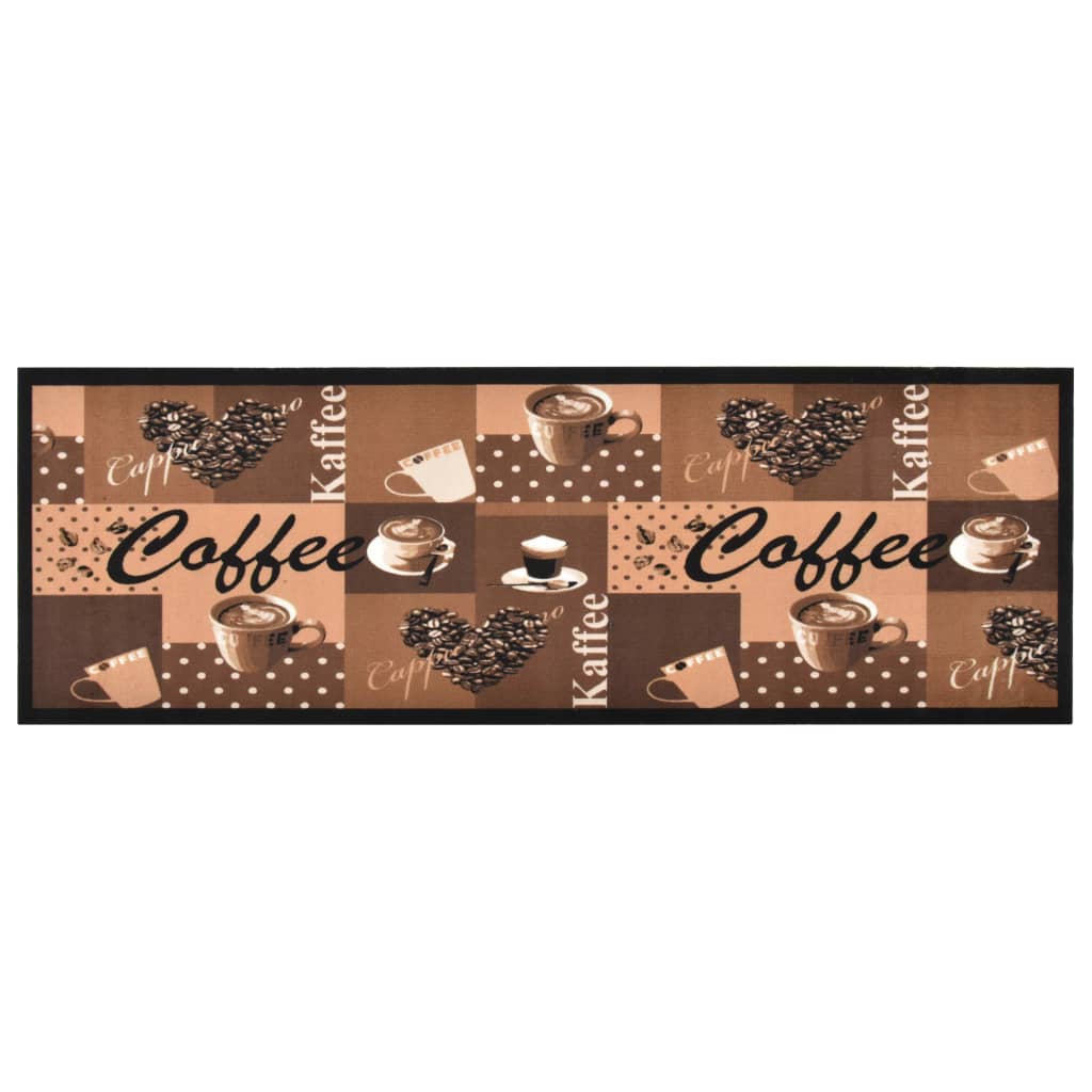 vidaXL Кухненско килимче, перимо, кафяв принт кафе, 60x180 см