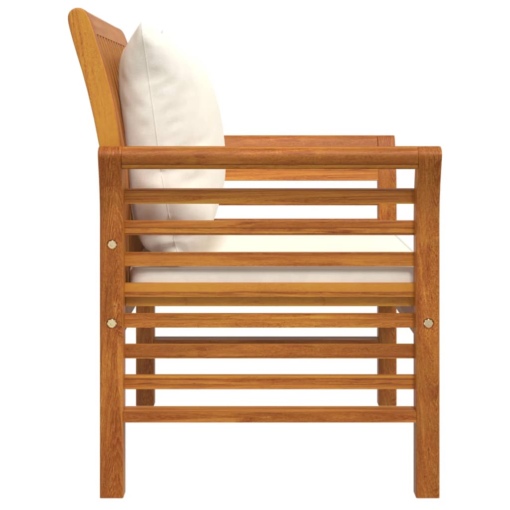 vidaXL Стол кресло с кремавобели възглавници, 2 бр, акация масив