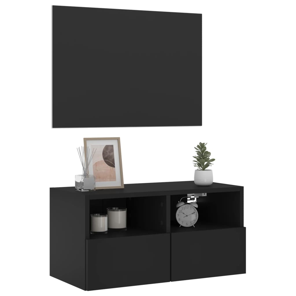 vidaXL Стенен ТВ шкаф, черен, 60x30x30 см, инженерно дърво