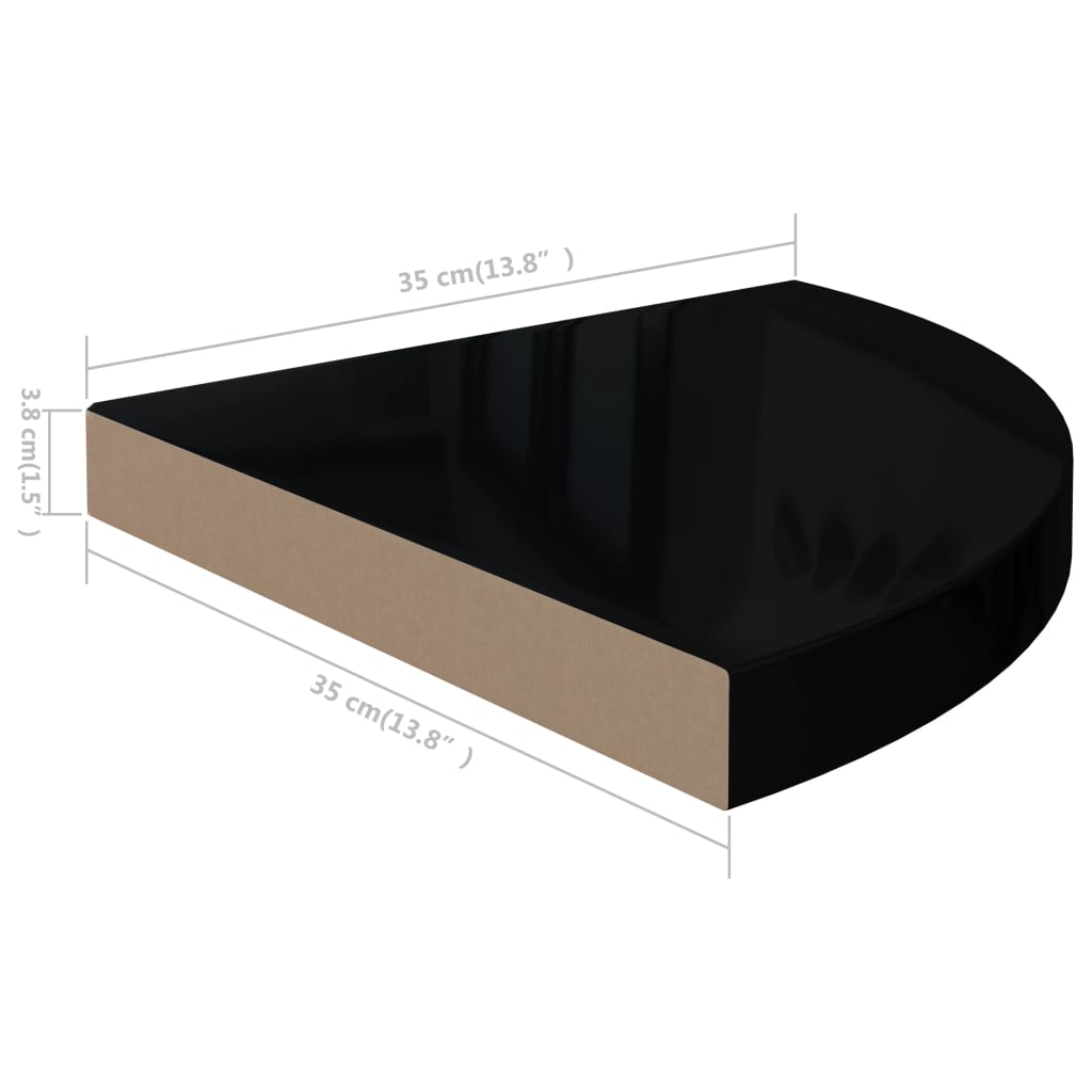 vidaXL Окачен ъглов рафт, черен гланц, 35x35x3,8 см, МДФ