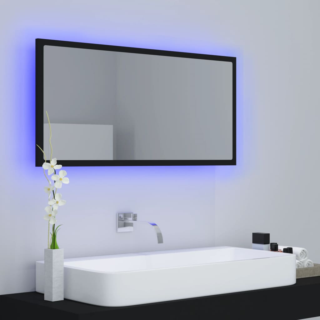 vidaXL LED огледало за баня, черно, 90x8,5x37 см, акрил