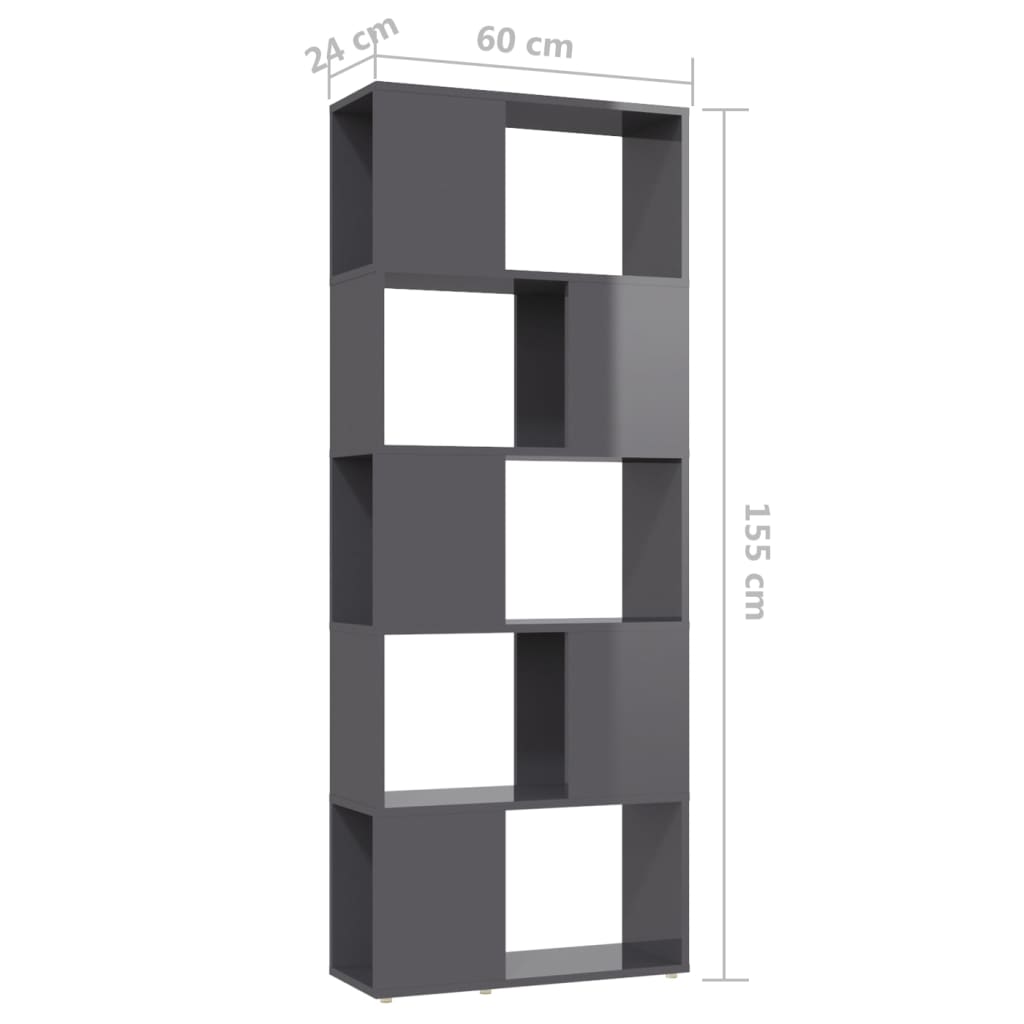vidaXL Библиотека/разделител за стая, сив гланц, 60x24x155 см